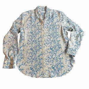 EQUIPMENT Cream & Blue Snakeskin Silk Shirt, XS